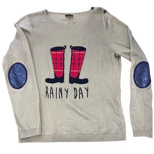 Talbots Women's Green Rainy‎ Day Sweater with Plaid Boots Novelty Size L Spring